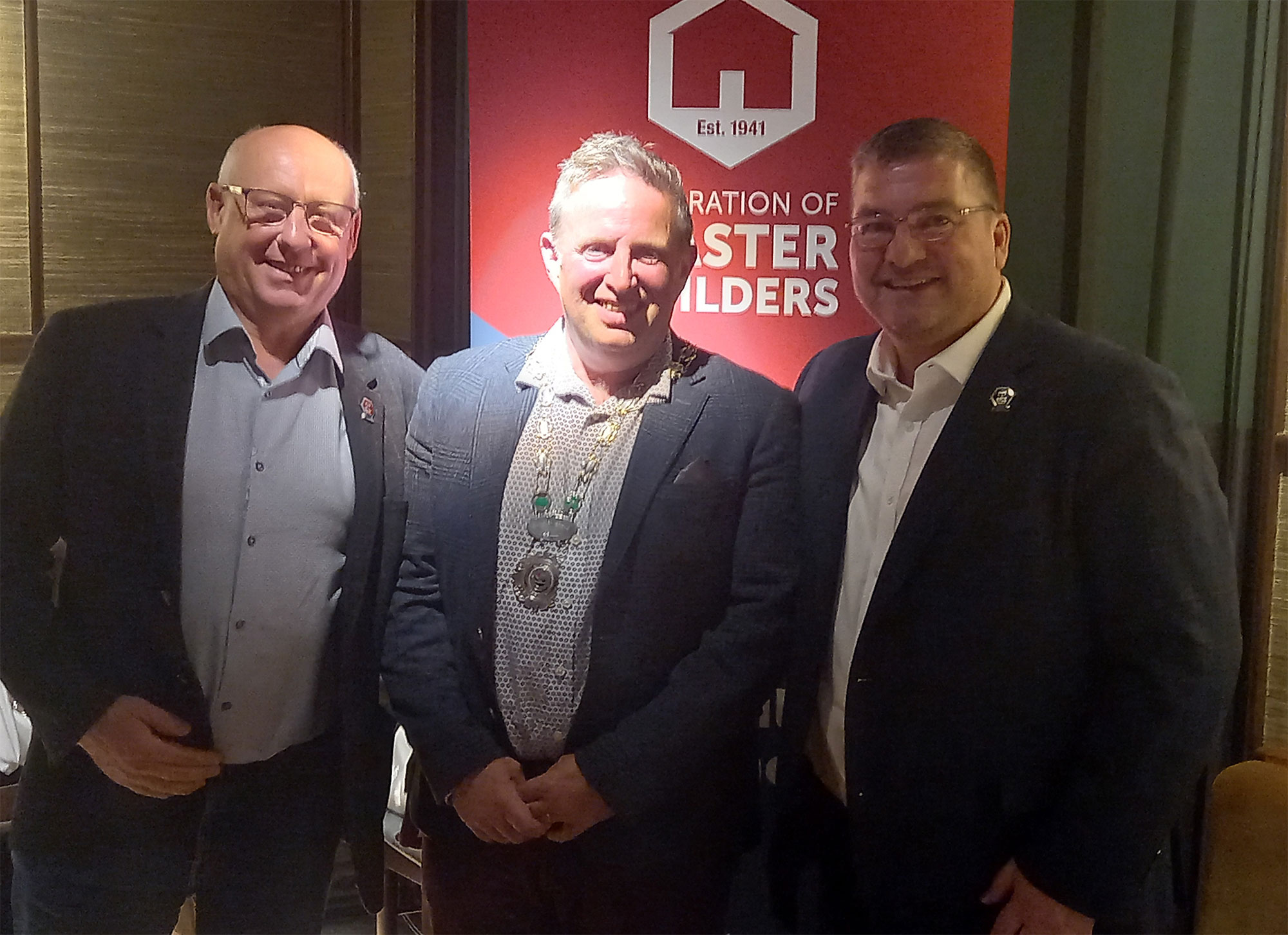 Willie Moffit of Moffitt & Robinson Construction Ltd, Northern Ireland President Steven Nickell, FMB National President Chris Carr