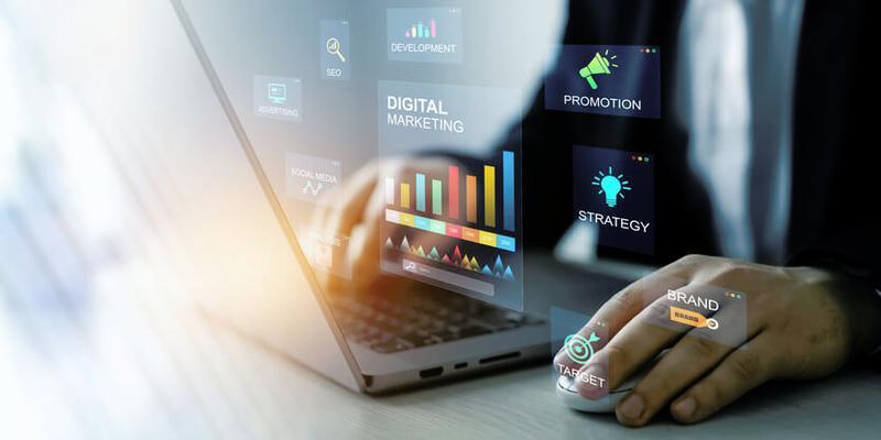 Graphic showing multiple aspects of digital marketing