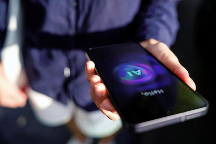 Woman using AI search on phone