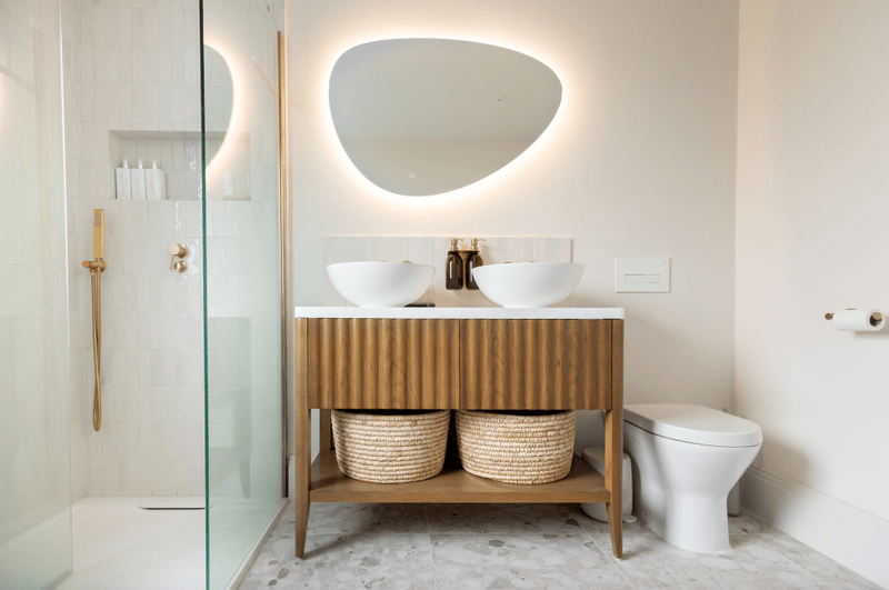 Bathroom renovation project with shower and double sink